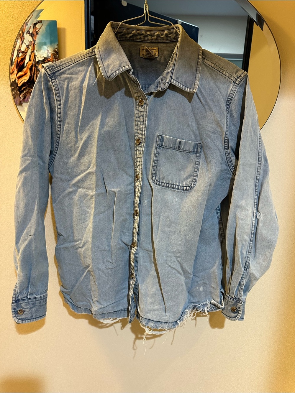 L.L.Bean Women’s Denim Tencel Button Down Shirt Medium Raw Hem